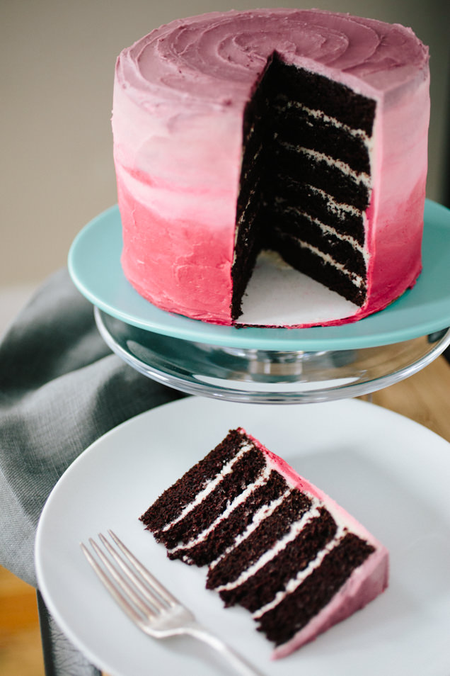 Pink pastel frosted chocolate cake